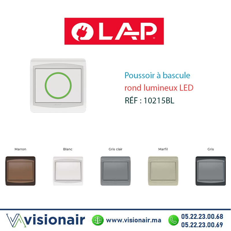 [10215BL] Poussoir rond lumineux LED LAP GALAXY Blanc 10215BL