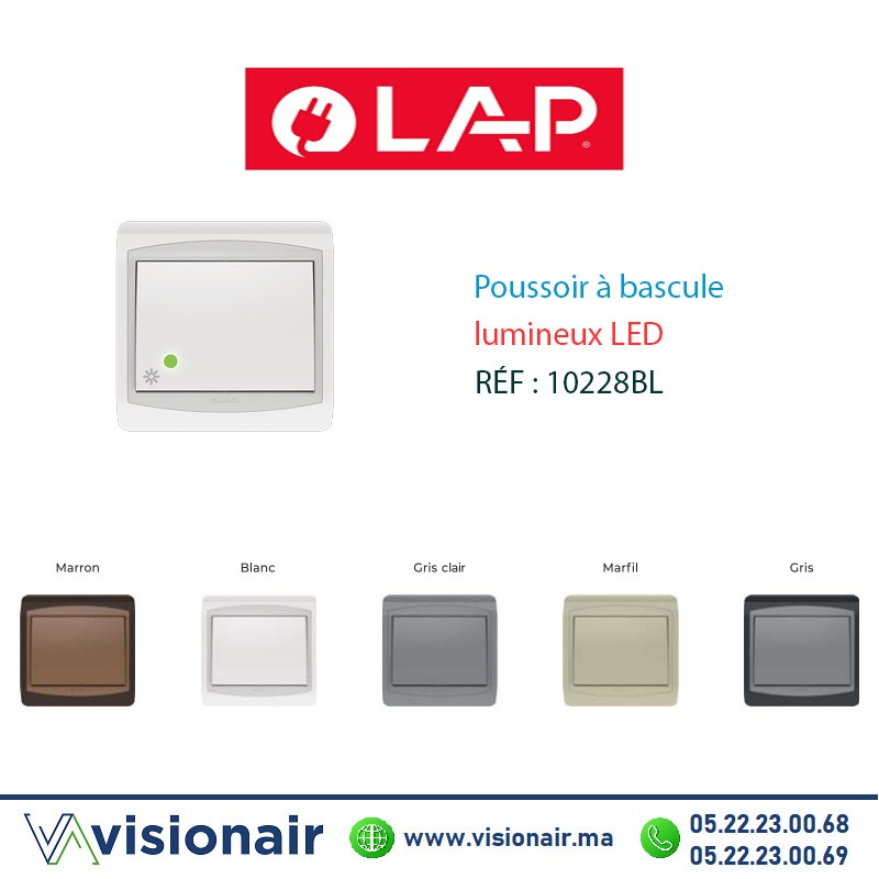 [10228BL] Poussoir à bascule lumineux LED LAP GALAXY Blanc 10228BL