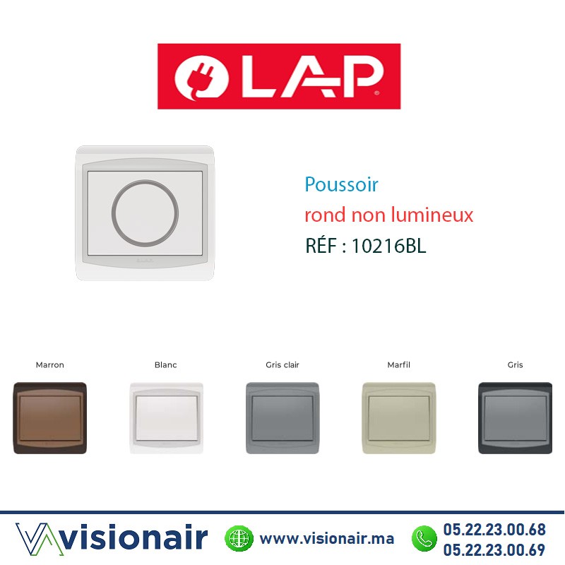 [10216] Poussoir rond non lumineux LAP GALAXY blanc 10216BL