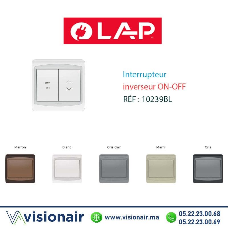 [10239BL] Interrupteur inverseur ON/OFF LAP GALAXY Blanc 10239BL