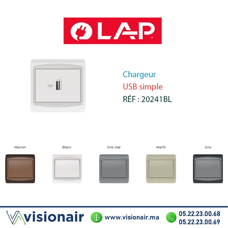[20241BL] Chargeur USB simple LAP GALAXY Blanc 20241BL