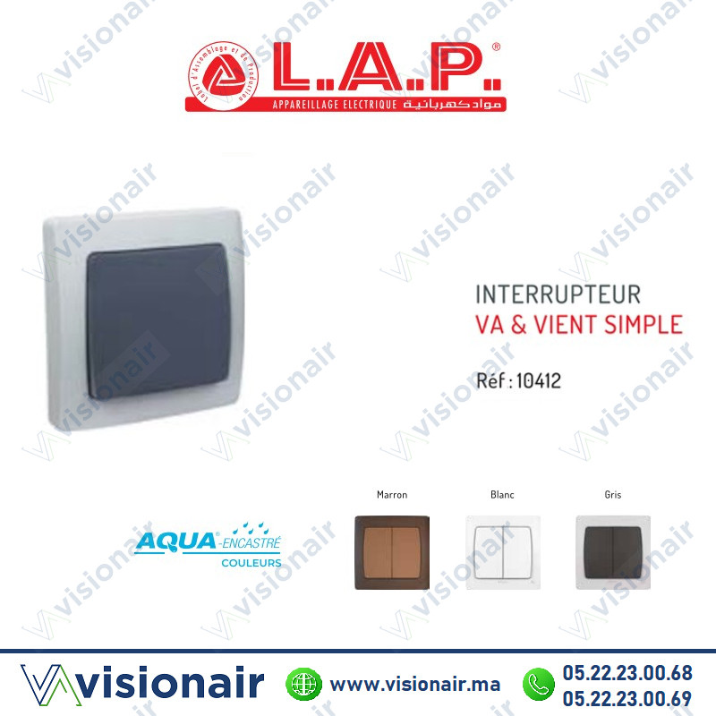 [LAP10412GR] Interrupteur va & vient étanche LAP AQUA encastré Gris Foncé 10412GR