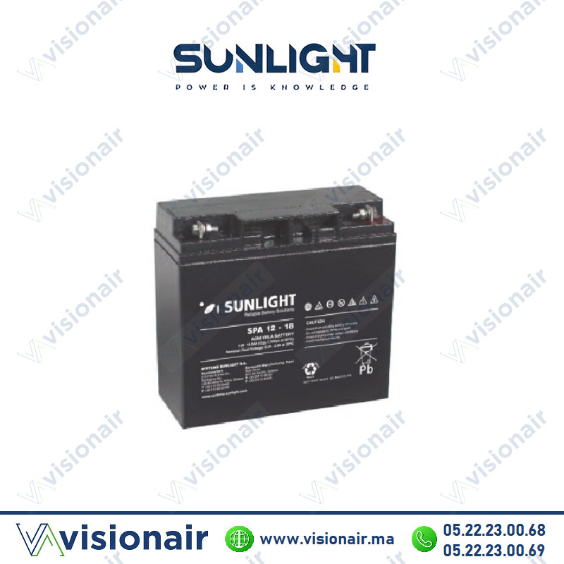 [SUN12V18AH] Batterie SUNLIGHT 12V 18AH SPA étanche VRLA AGM