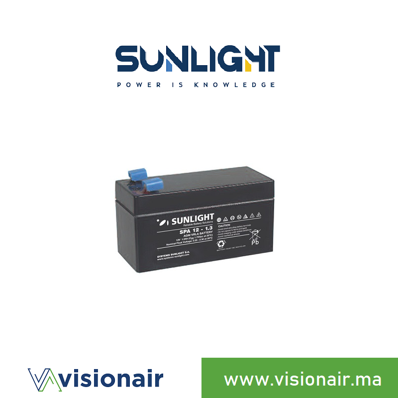 [SUN12V1_3AH] Batterie SUNLIGHT 12V 1,3AH SPA étanche VRLA AGM