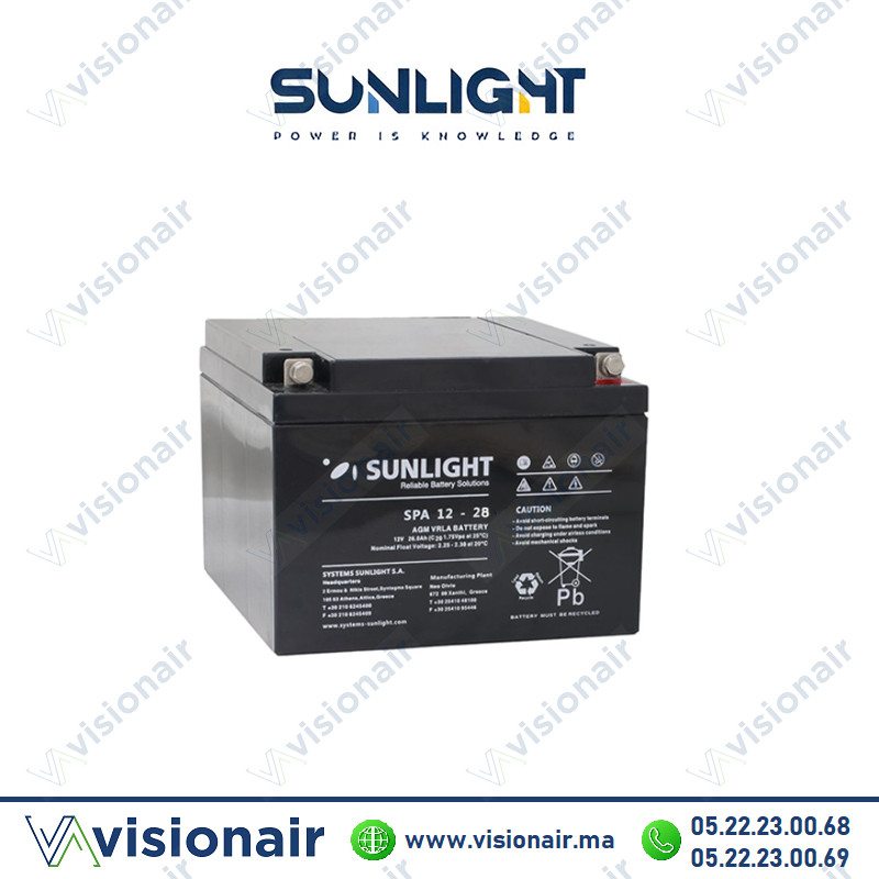 [SUN12V28AH] Batterie SUNLIGHT 12V 28AH SPA étanche VRLA AGM