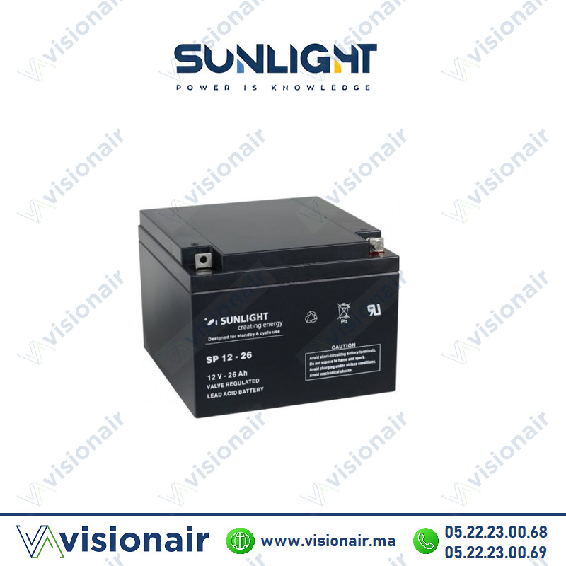 [SUN12V26AH] Batterie SUNLIGHT 12V 26AH SPA étanche VRLA AGM