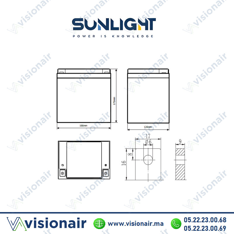 Batterie onduleur SUNLIGHT 12V 28AH SPA étanche VRLA AGM Casablanca Maroc