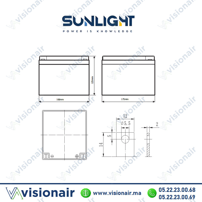 Batterie onduleur SUNLIGHT 12V 26AH SPA étanche VRLA AGM Casablanca Maroc