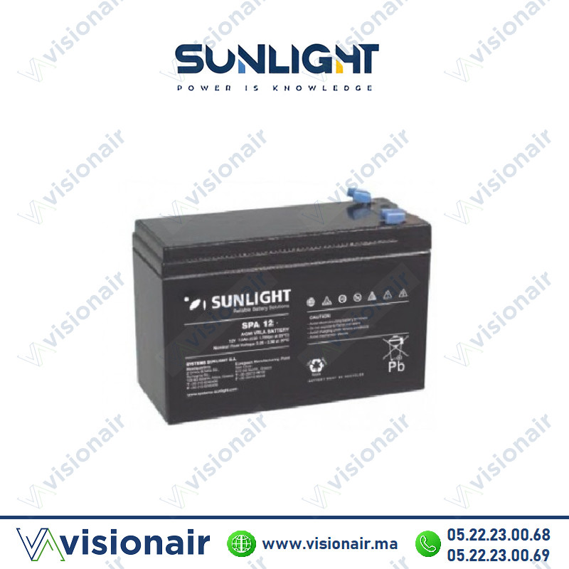 [SUN12V9AH] Batterie SUNLIGHT 12V 9AH 48W SPHR étanche VRLA AGM
