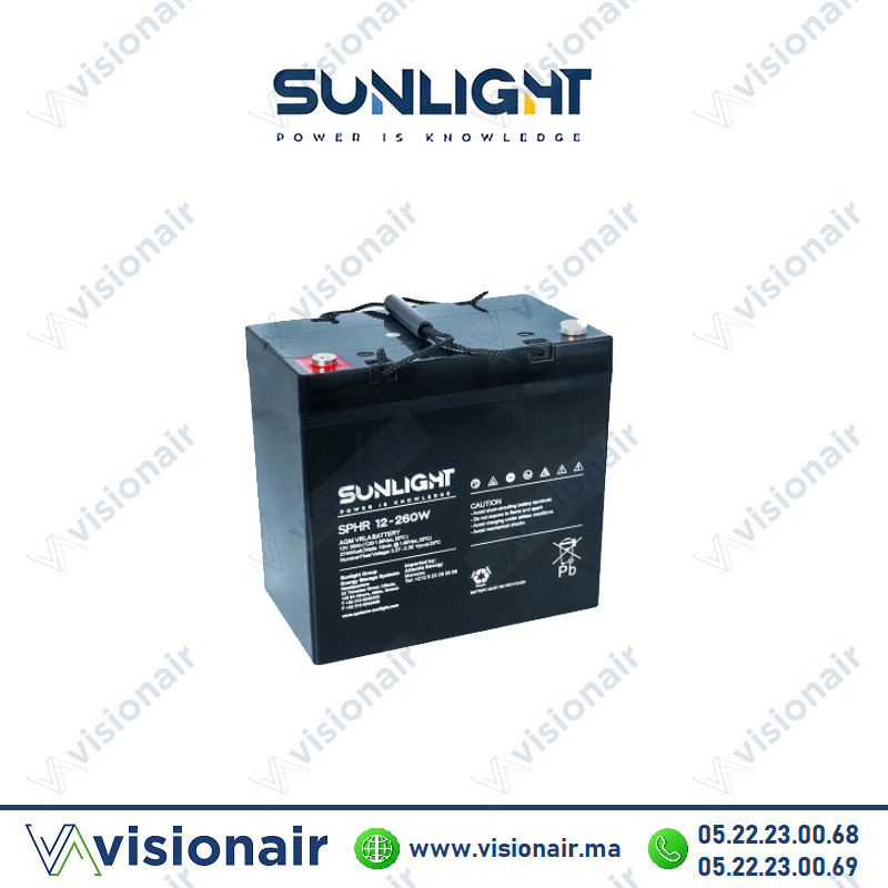 [SUN12V58AH] Batterie SUNLIGHT 12V 58AH 260W SPHR étanche VRLA AGM
