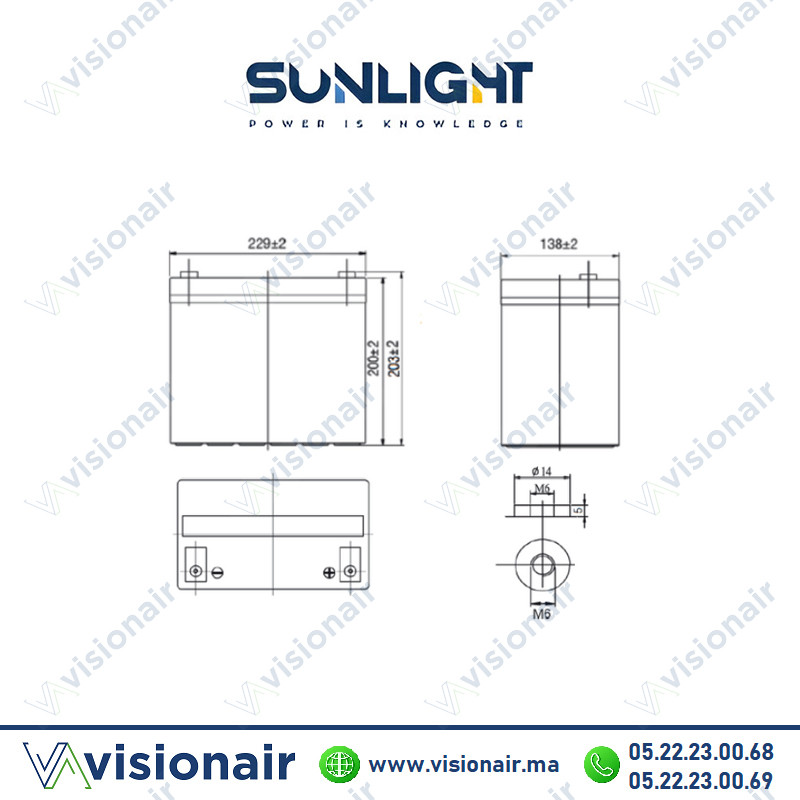 [SUN12V78AH] Batterie SUNLIGHT 12V 78AH 320W SPHR étanche VRLA AGM