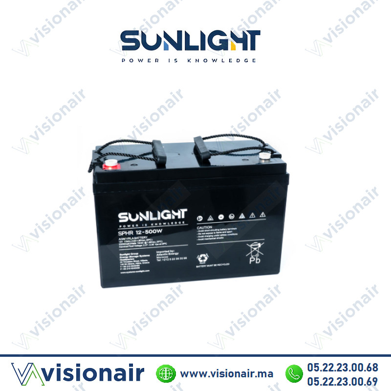 [SUN12V120AH] Batterie SUNLIGHT 12V 120AH 500W SPHR étanche VRLA AGM