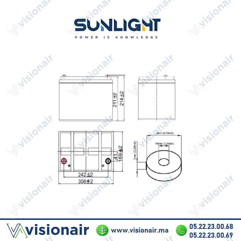 [SUN12V102AH] Batterie SUNLIGHT 12V 102AH 420W SPHR étanche VRLA AGM