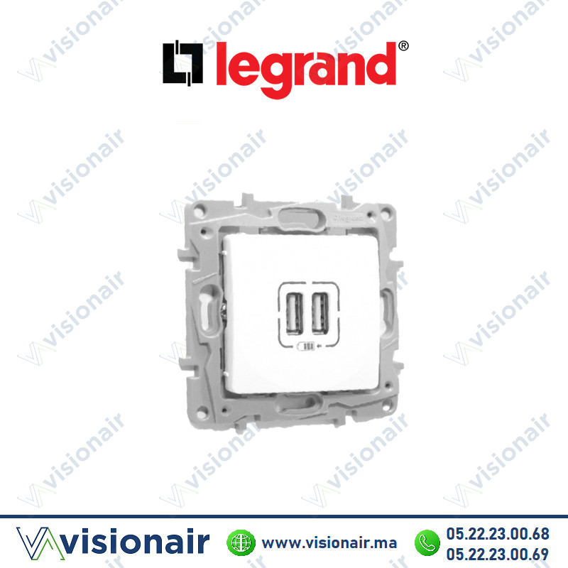 [LEG764595] Prise USB double LEGRAND NILOE blanc 764595