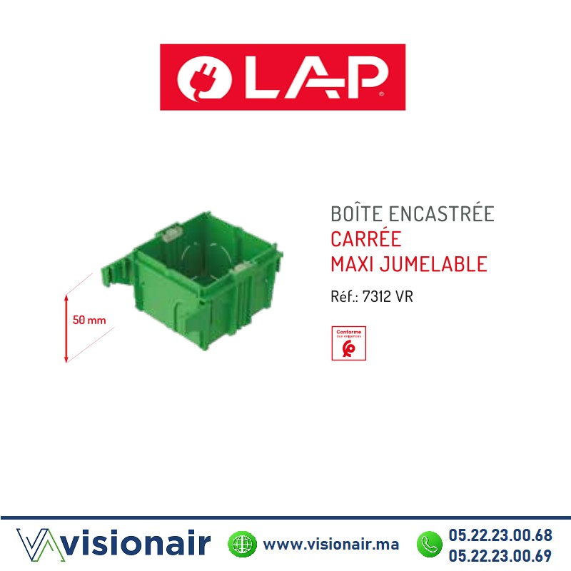 [7312VR] Boîte d'encastrement LAP carrée verte 7312VR