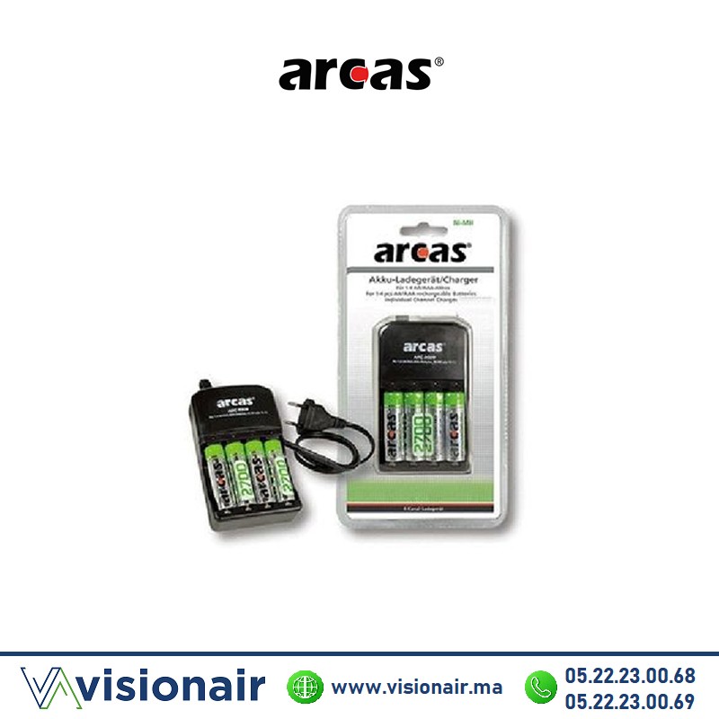 [ARCASCHARP] Chargeur de piles ARCAS + 4 PILES RECHARGEABLE AA HR06 2700mAH