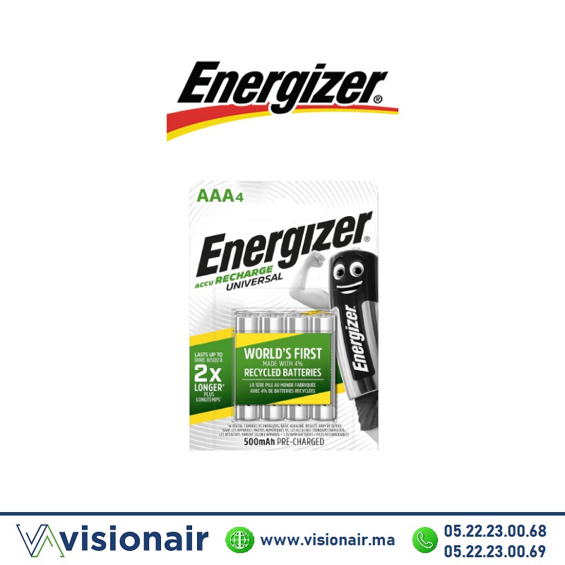 [ENERRECHARGE500AAA4] Pile Energizer rechargeable 4 piles AAA4 HR03 500mAH