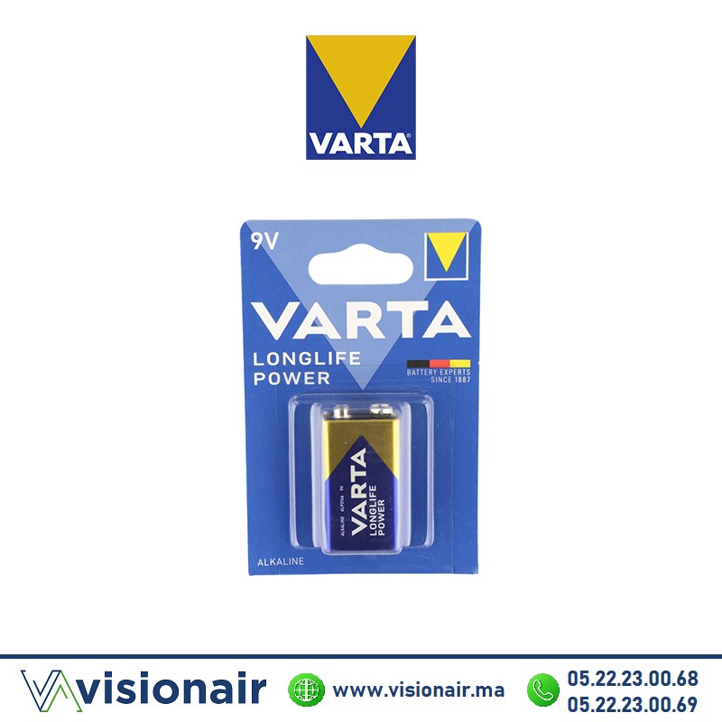 [VLONGLIFEPO9V] Pile VARTA LONGLIFE POWER 9V 6LR61 alcaline