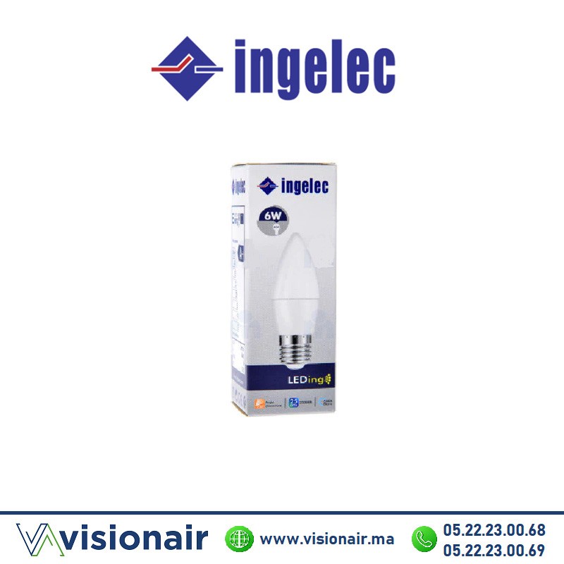 [LEDF06E27B] Ampoule LED flamme INGELEC E27 6W 6500°K LEDF06E27B