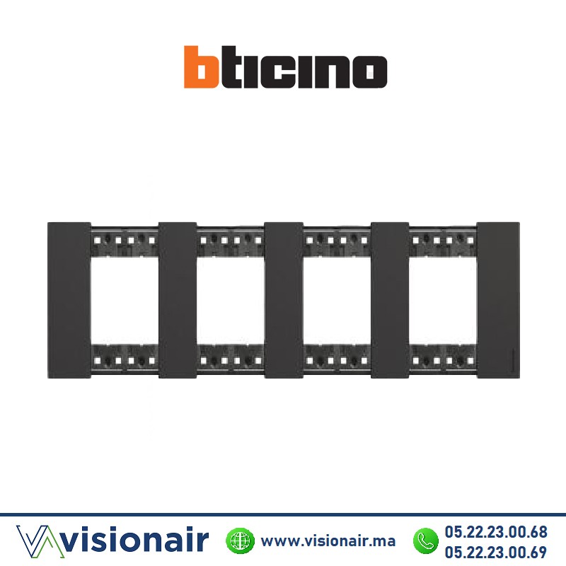 [BTKA4802M4KG] Plaque BTICINO Living Now 4 x 2 modules Noir BTKA4802M4KG