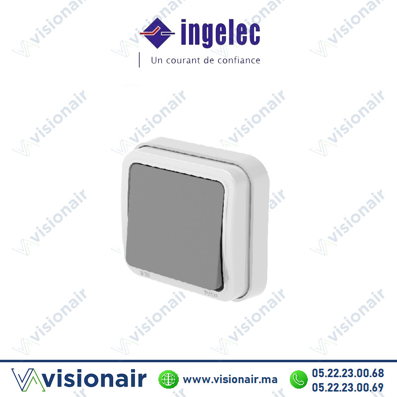 [ING5861/51] Poussoir étanche gris encastré INGELEC TROPIC 55 5861/51
