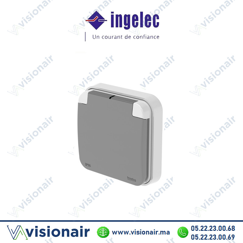 [ING4866] Prise 2P+T étanche gris encastré INGELEC TROPIC 55 4866