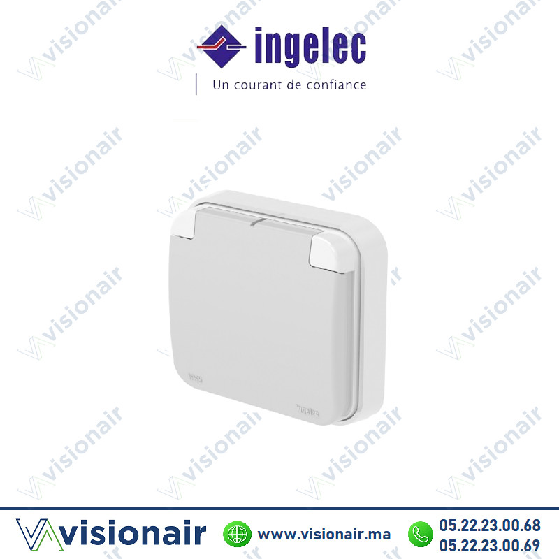 [ING4863A] Prise 2P étanche gris clair encastré INGELEC TROPIC 55 4863A