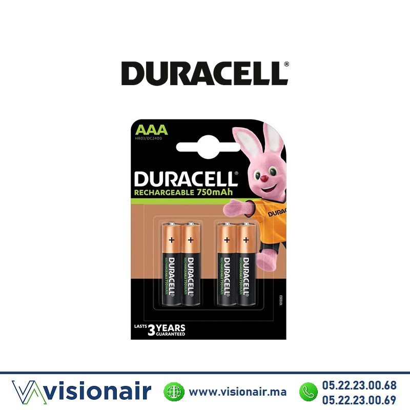 [DRECHAAA4] Piles Duracell rechargeable 4 piles AAA4 LR03 750mAH
