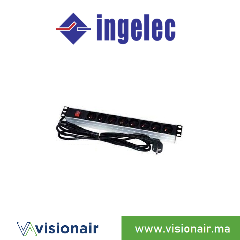 [INGBM830PIL-A] Multiprise 19" alu INGELEC 1U 8P+T avec interrupteur 3m BM830PIL-A