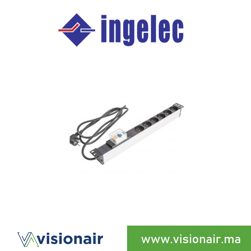 [INGBM630PILAP] Multiprise 19" alu INGELEC 1U 6P+T avec disjoncteur 3m BM630PILAP