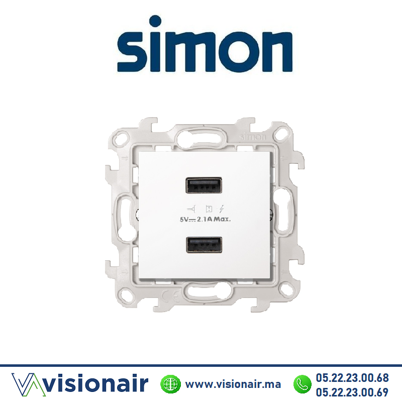 [2411096-030] Double chargeur USB SIMON 24 blanc 2411096-030