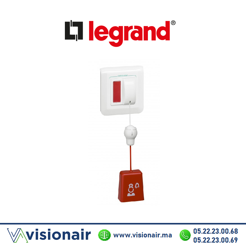 [LEG076664L] Bloc d'appel sanitaire LEGRAND avec poussoir à tirette verticale LED 076664L