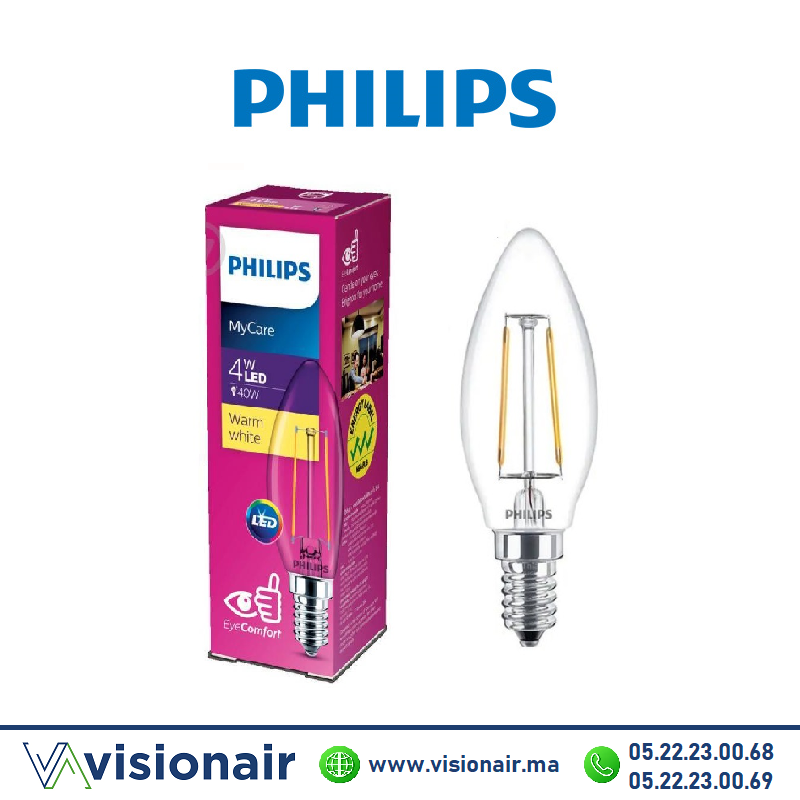 [PHILE14FIL4W3K] Lampe LED E14 Philips MyCare 4W 3000°K