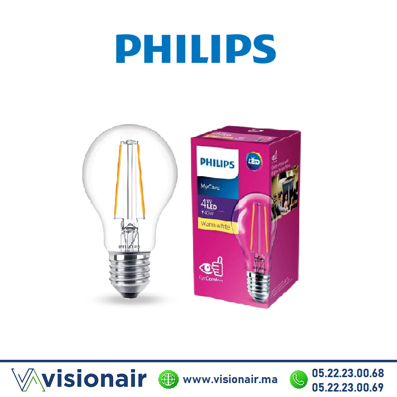 [PHILE27FIL4W3K] Lampe LED E27 Philips MyCare 4W 3000°K