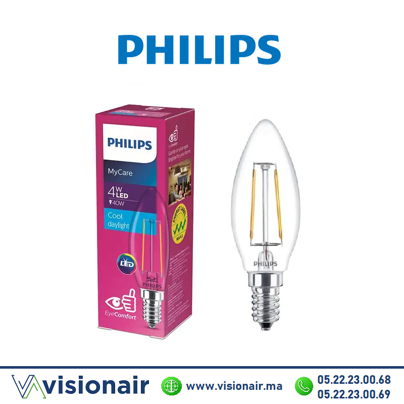 [PHILE14FIL4W65K] Lampe LED E14 Philips MyCare 4W 6500°K