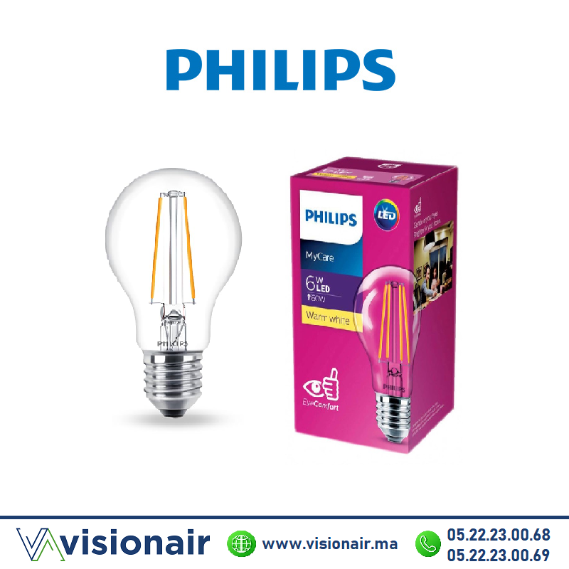[PHILE27FIL6W3K] Lampe LED E27 Philips MyCare 6W 3000°K