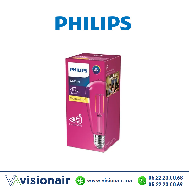 [PHILE27FIL4WST643K] Lampe LED E27 Philips MyCare 4W 3000°K ST64