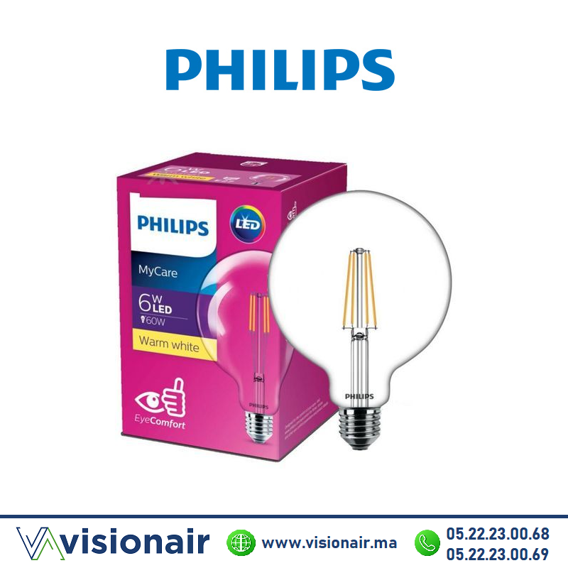 [PHILE27FIL6WG1203K] Lampe LED E27 Philips MyCare 6W 3000°K G120