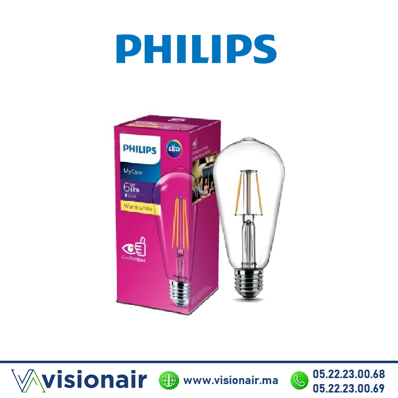 [PHILE27FIL6WST643K] Lampe LED E27 Philips MyCare 6W 3000°K ST64