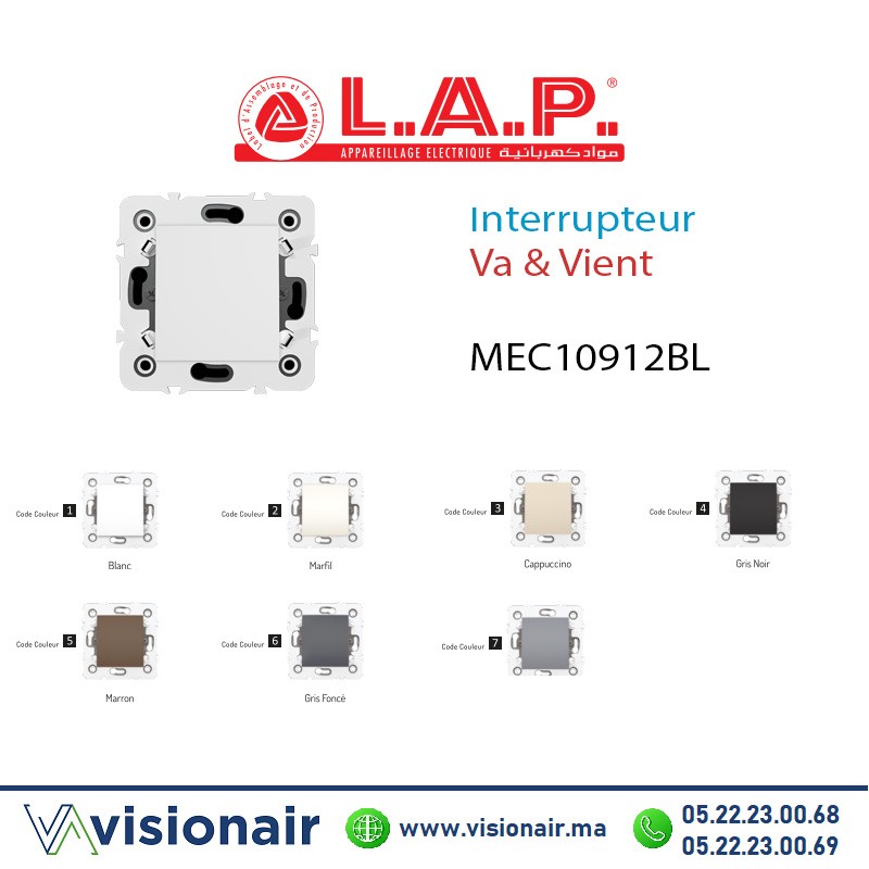 [LAP10912BL1] Interrupteur VA & Vient Blanc LAP Millenium 10912BL1