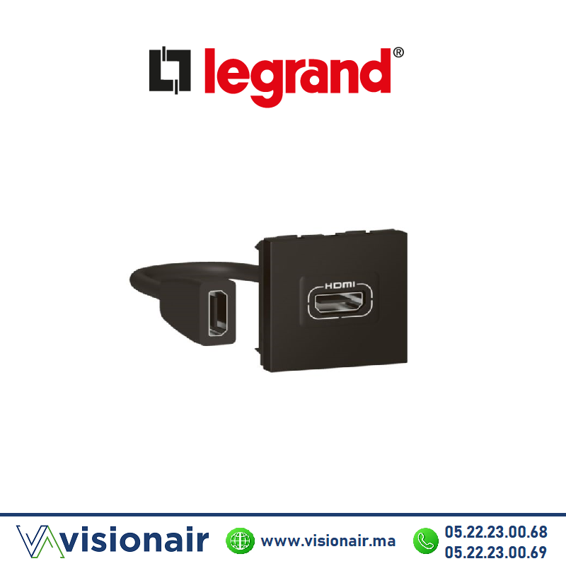 [LEG079479L] Prise HDMI V2.0 Legrand Mosaic 2M Noir mat 079479L