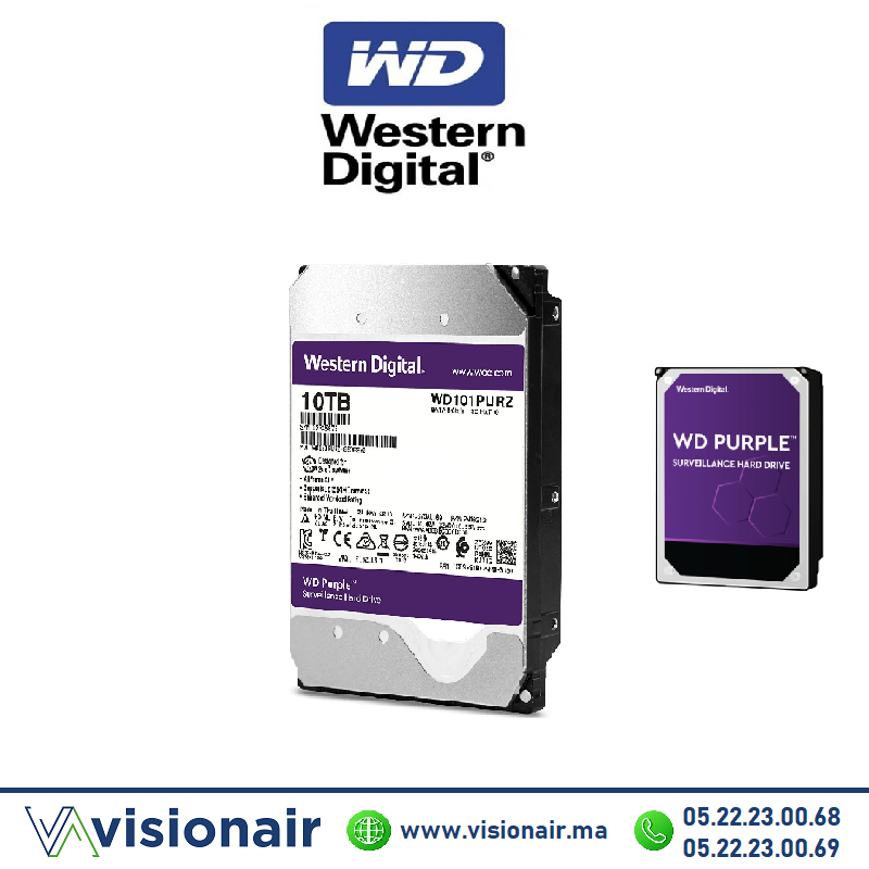 [WD101PURX] Disque dur 10TB Western Digital WD Purple pour la vidéosurveillance WD101PURX