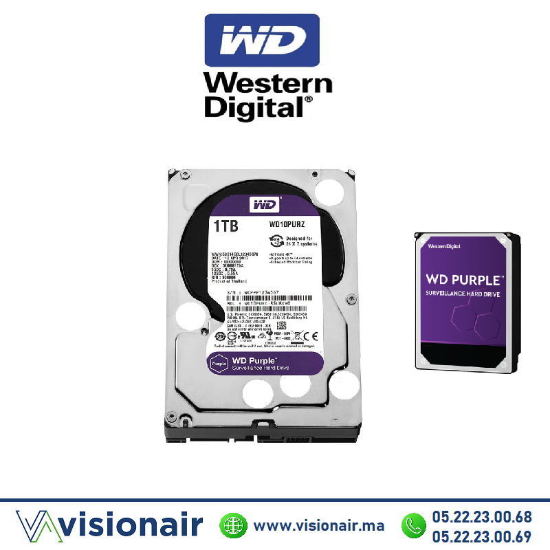 [WD10PURX-78] Disque dur 1TB Western digital WD Purple pour la vidéosurveillance WD10PURX-78