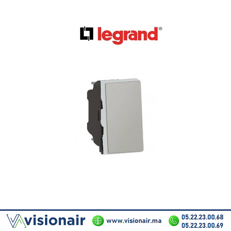 [LEG79230L] Poussoir 6A 1M Legrand Mosaic Aluminium 79230L