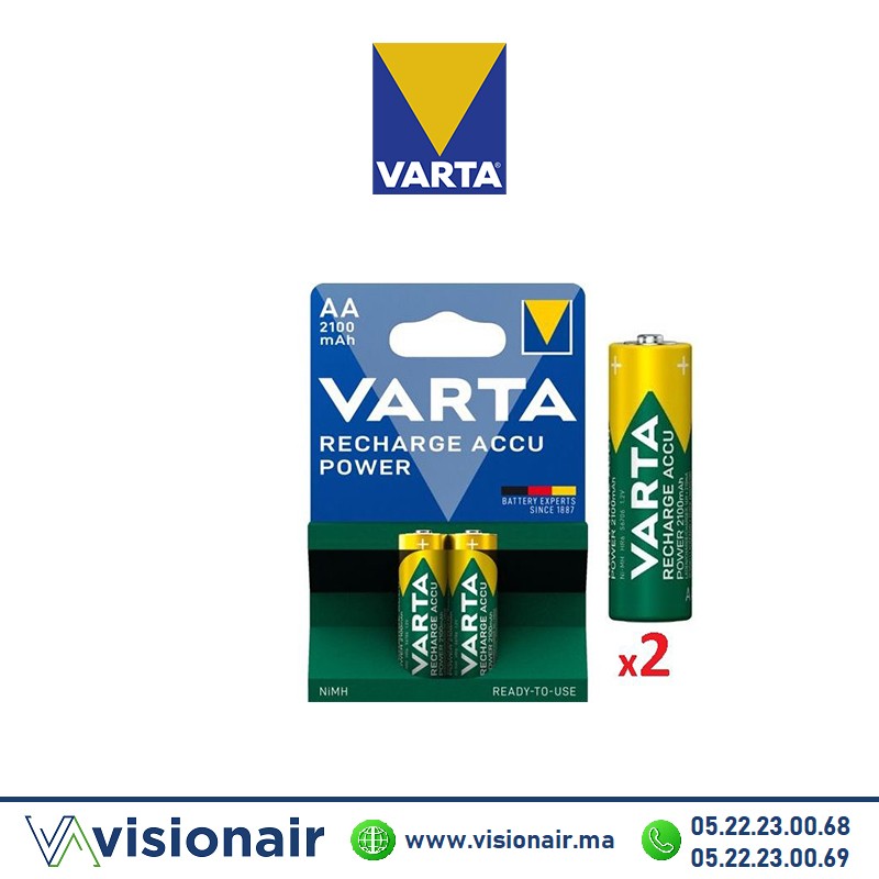 [VRECHARGE2100AA2] Pile Varta rechargeable 2 Piles AA2 - 2100mAh