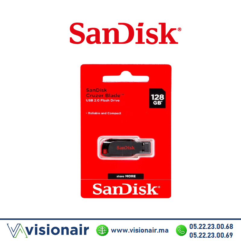 [SDCZ50-128G-B35] Clef USB 2.0 128GB SanDisk Cruzer Blade
