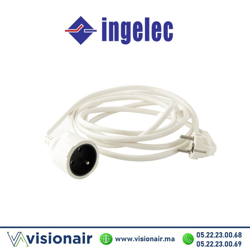 [ING1510/3] Rallonge domestique INGELEC 2P+T 3m blanc