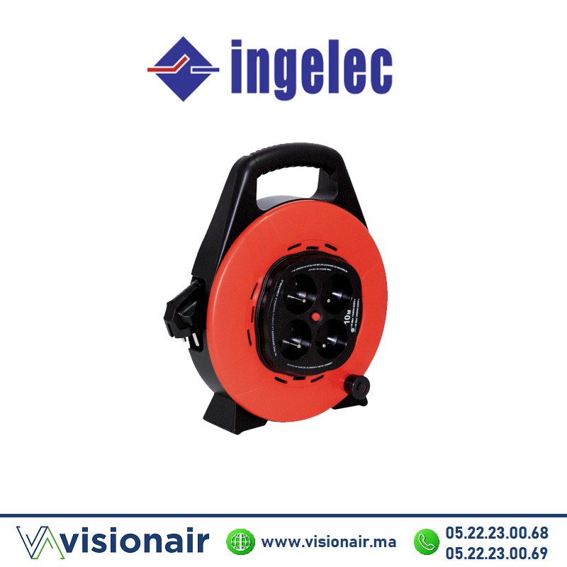 [ING1744/10] Enrouleur INGELEC domestique 4 prises 2P+T 10m avec protection