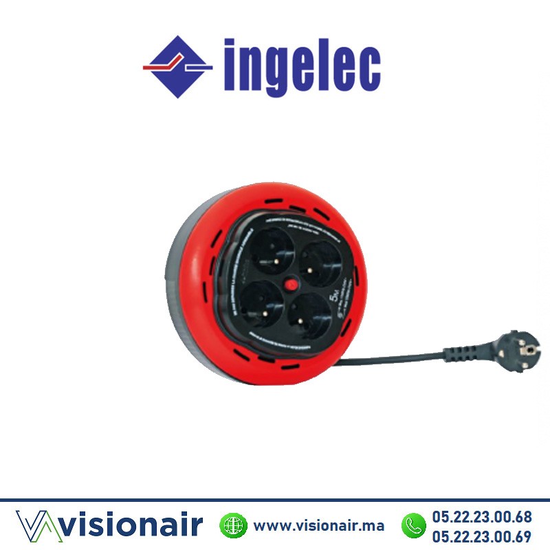 [ING1744/5] Enrouleur INGELEC domestique 4 prises 2P+T 5m avec protection