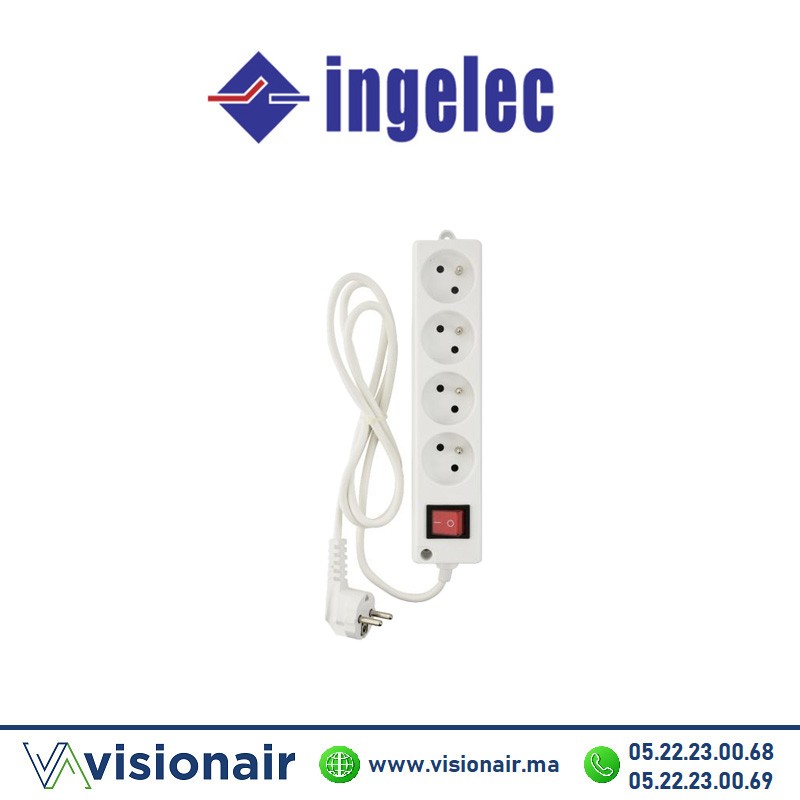[ING1714/1] Rallonge multiprise INGELEC 4 prises 2P+T 1,5m avec interrupteur blanc